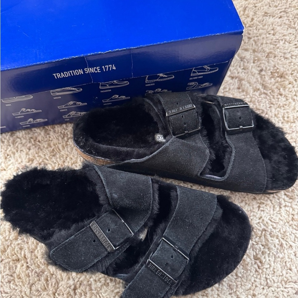 Birkenstock Black Arizona Fur Sandals
